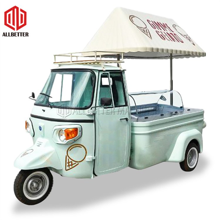 Outdoor Mobile Kitchen Tricycle Electric Food Truck Catering Ice Cream Truck Ape 50 Wheeler Price Ice Cream Hot Dog Food Cart