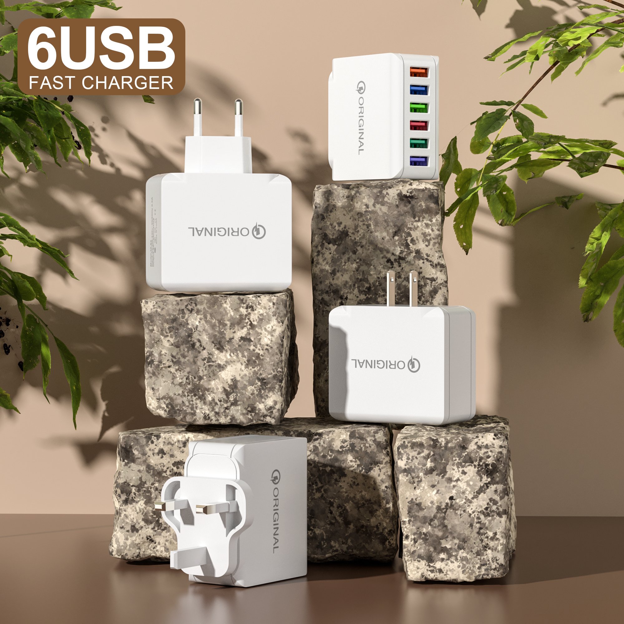 6-port multi-function charger Usb Fast charging head mobile phone travel charger adapter used for Samsung for iPhone