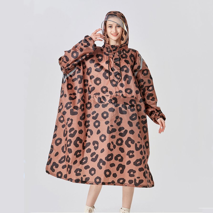 Customized polyester adult long raincoat outdoor hiking ride multi-functional reflective poncho raincoat with chinstrap pocket
