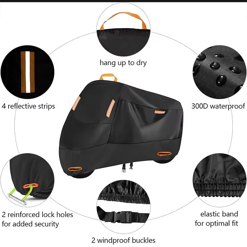 Custom 210D Oxford Cloth Motorcycle Cover UV Protected Dustproof Windproof Belt Lock Hole Outdoor Road Electric Vehicles