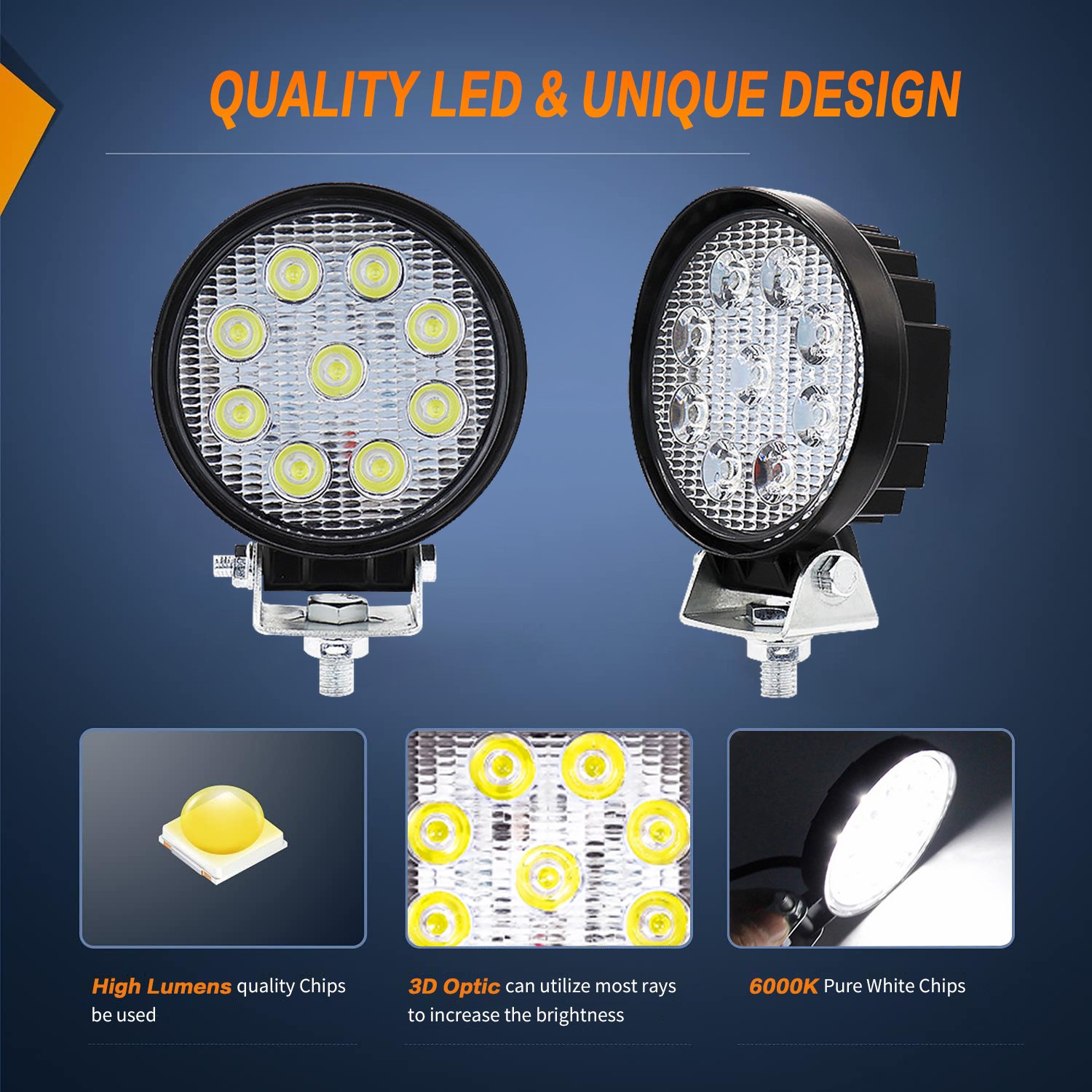Raych 27W 4INCH Offroad 4x4 Spot Fog Lamp White Cube Led Driving Work Light For Truck Vehicle ATV Motorcycle SUV