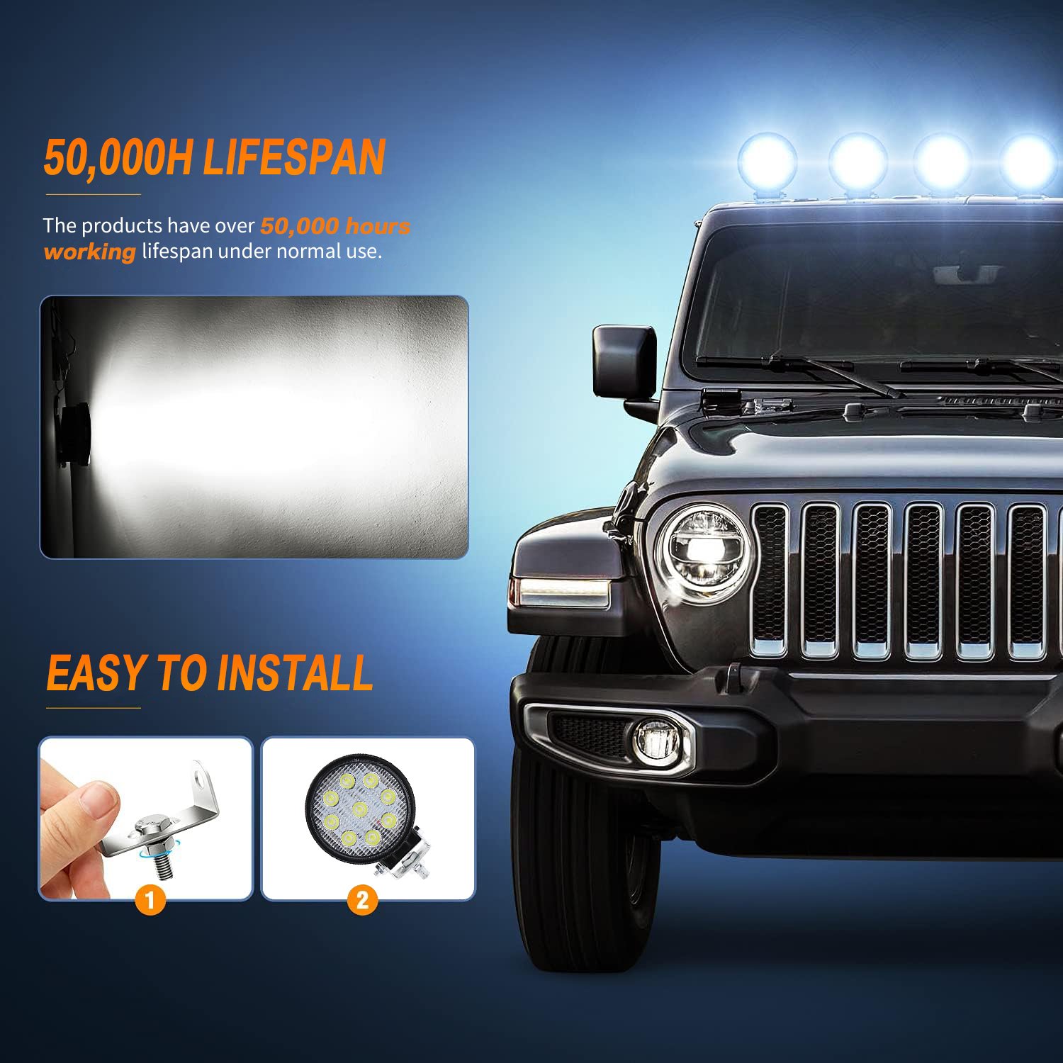 Raych 27W 4INCH Offroad 4x4 Spot Fog Lamp White Cube Led Driving Work Light For Truck Vehicle ATV Motorcycle SUV