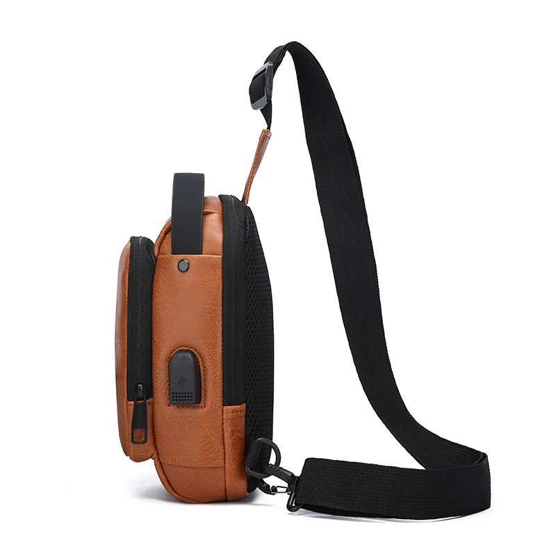 New PU men's single shoulder crossbody bag Anti-theft password lock chest bag Waterproof with USB port i motorcycle bag