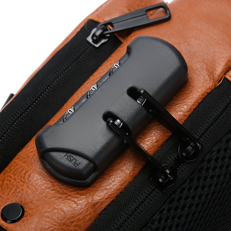 New PU men's single shoulder crossbody bag Anti-theft password lock chest bag Waterproof with USB port i motorcycle bag