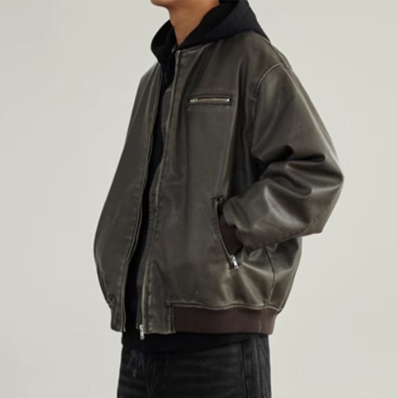 ODM New High Quality Winter Thickened Commuter Retro Used Leather Jacket Zipper Pilot Large Jacket Men's Jacket