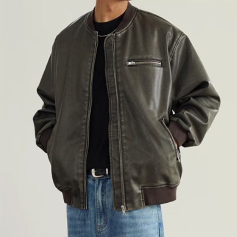 ODM New High Quality Winter Thickened Commuter Retro Used Leather Jacket Zipper Pilot Large Jacket Men's Jacket