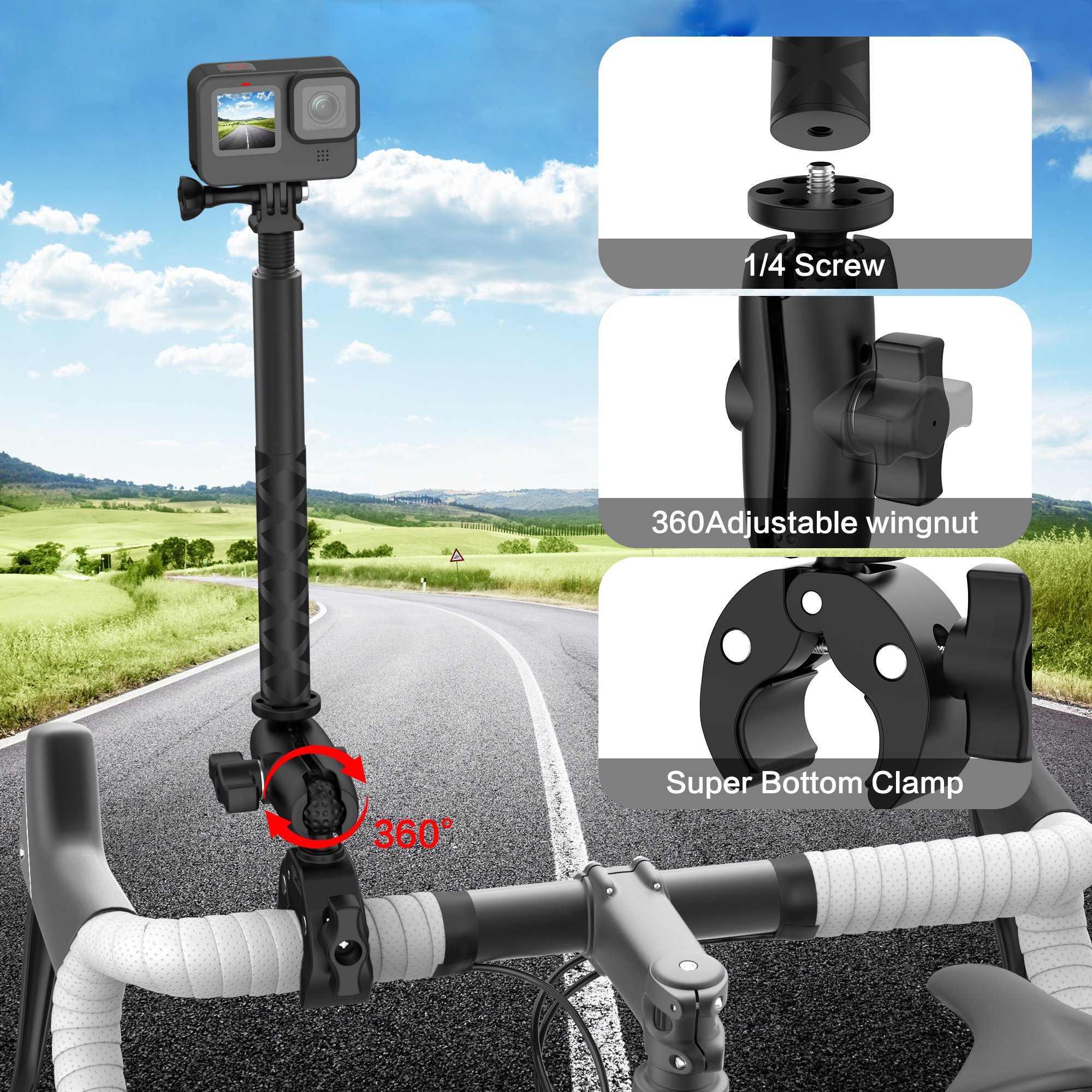 Action Camera Accessories Motorcycle Riding Bracket Carbon Fiber Extension Rod For Riding Shooting For Gopro Insta360X3