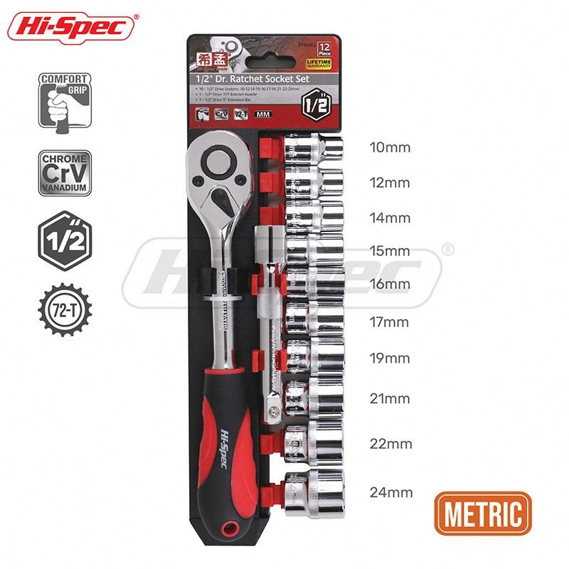 12pc 3/8" Metric Socket Set with Ratchet and Extension Bar