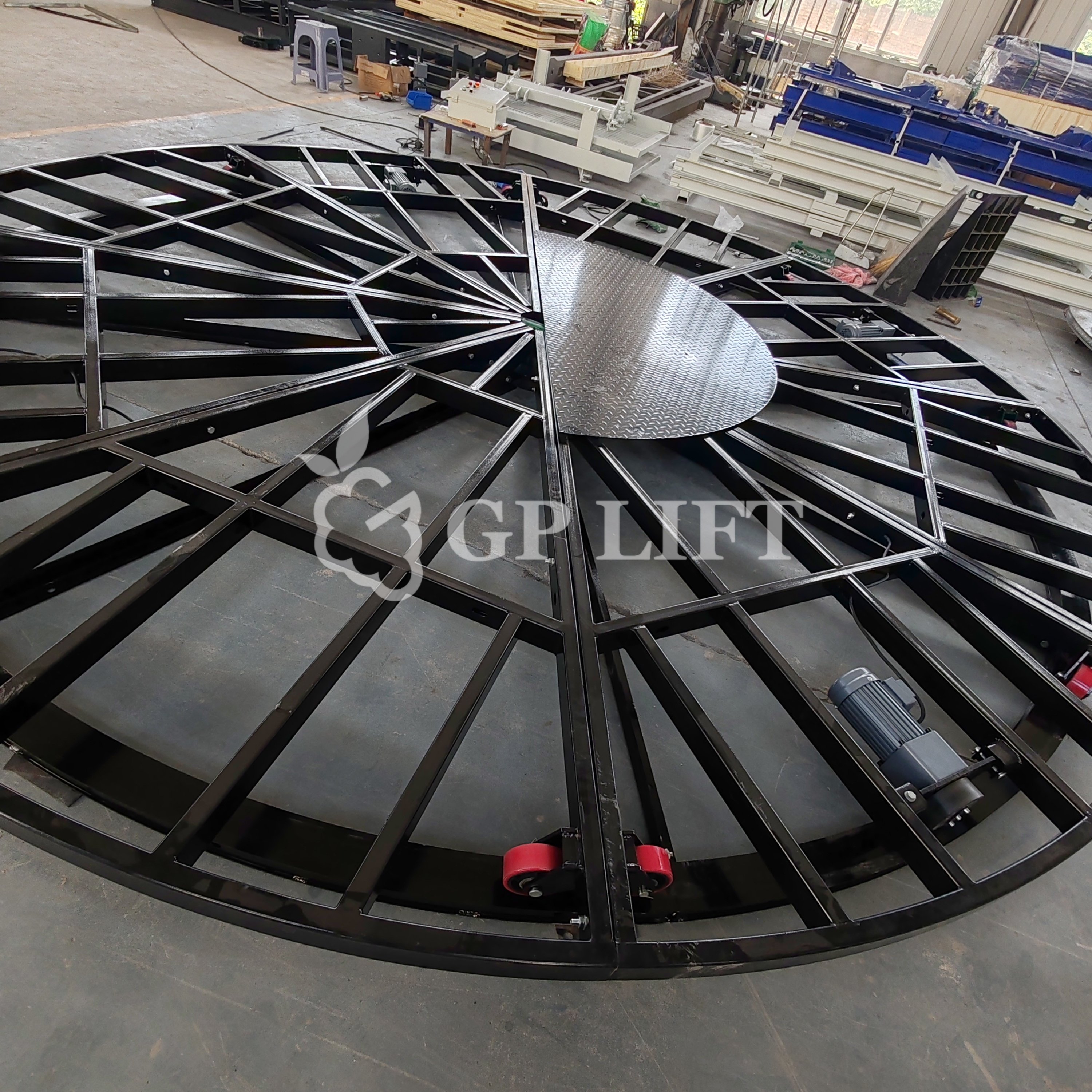 car showing automatic 360 degree display motorcycle electric motor parking platform rotating outside car turntable platform