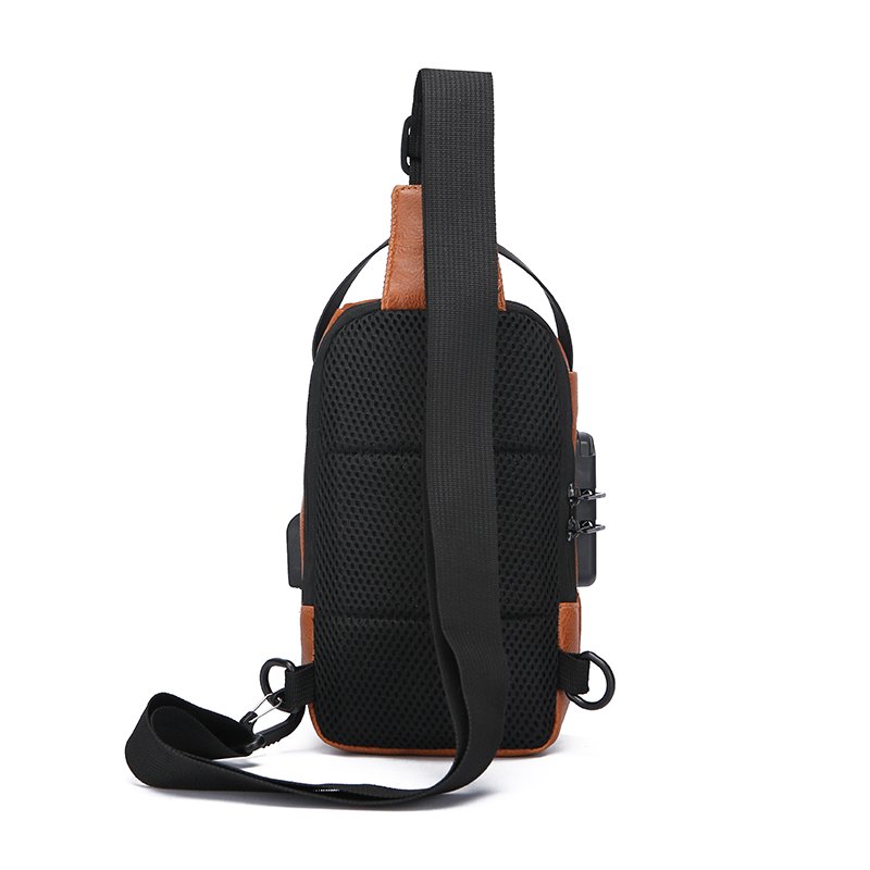 New PU men's single shoulder crossbody bag Anti-theft password lock chest bag Waterproof with USB port i motorcycle bag
