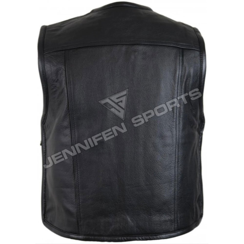 Motorcycle Cowhide Leather Vest With Pockets On Front Genuine ZIp On Front&Both Sides Also Satin Lining Used Inside Vest