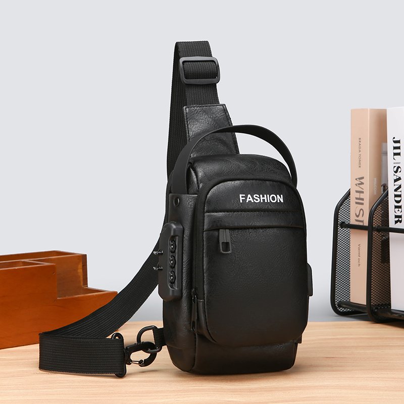 2024 new polyurethane waterproof chest bag password lock anti-theft men's riding bag outdoor crossbody bag Fanny pack