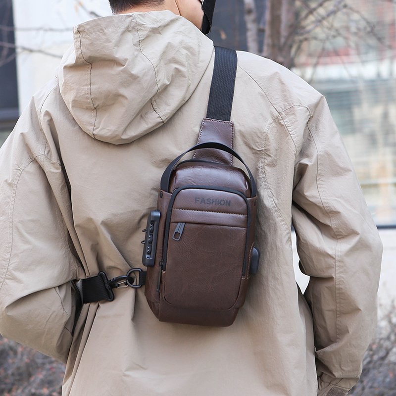 2024 new polyurethane waterproof chest bag password lock anti-theft men's riding bag outdoor crossbody bag Fanny pack