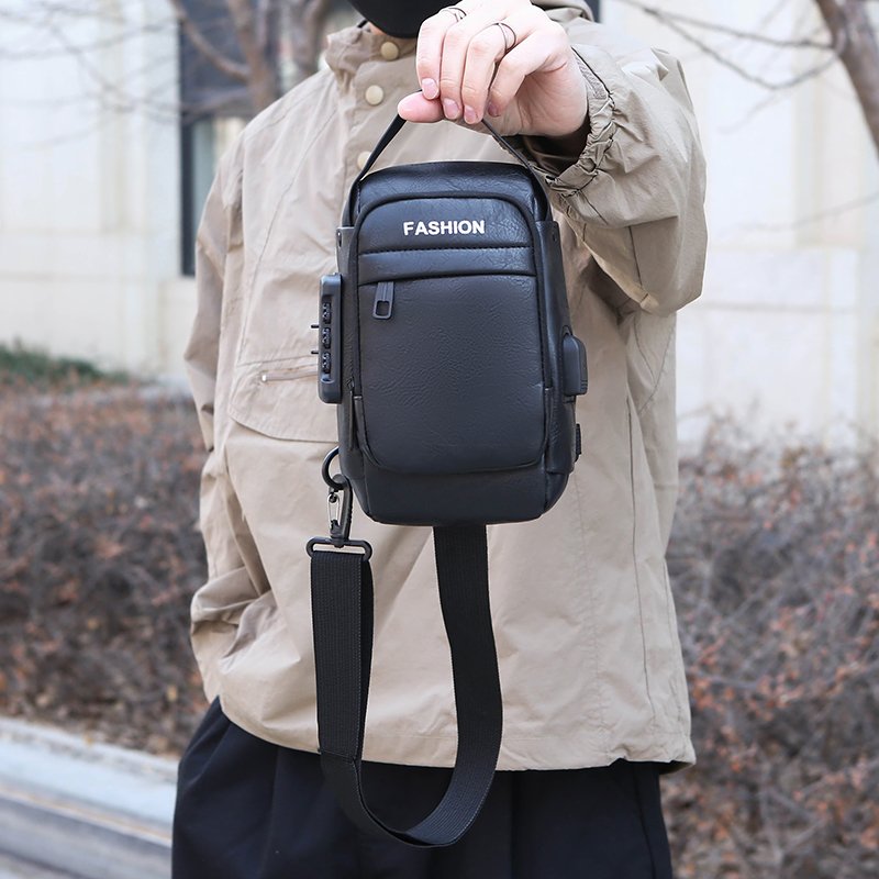 2024 new polyurethane waterproof chest bag password lock anti-theft men's riding bag outdoor crossbody bag Fanny pack