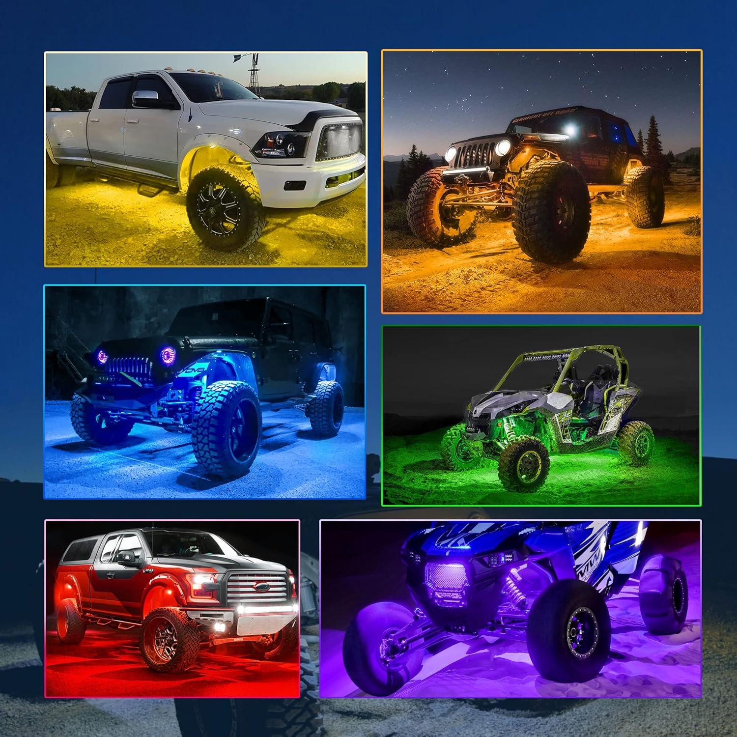 Hot 8/12 pod underglow kit with BT App Control Flashing Music Mode Wheel Well Light RGB LED Rock Lights for Truck ATV UTV