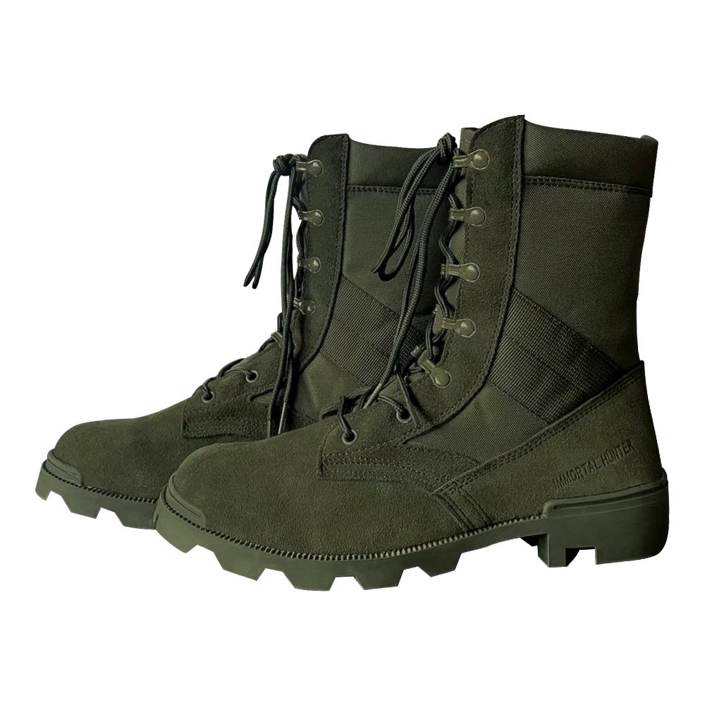 Low Cut Men Respirant Used Camouflaged 7 Inches Waterproof Trekking Hiking Tactical Leather Black Shoes Boots With Zipper
