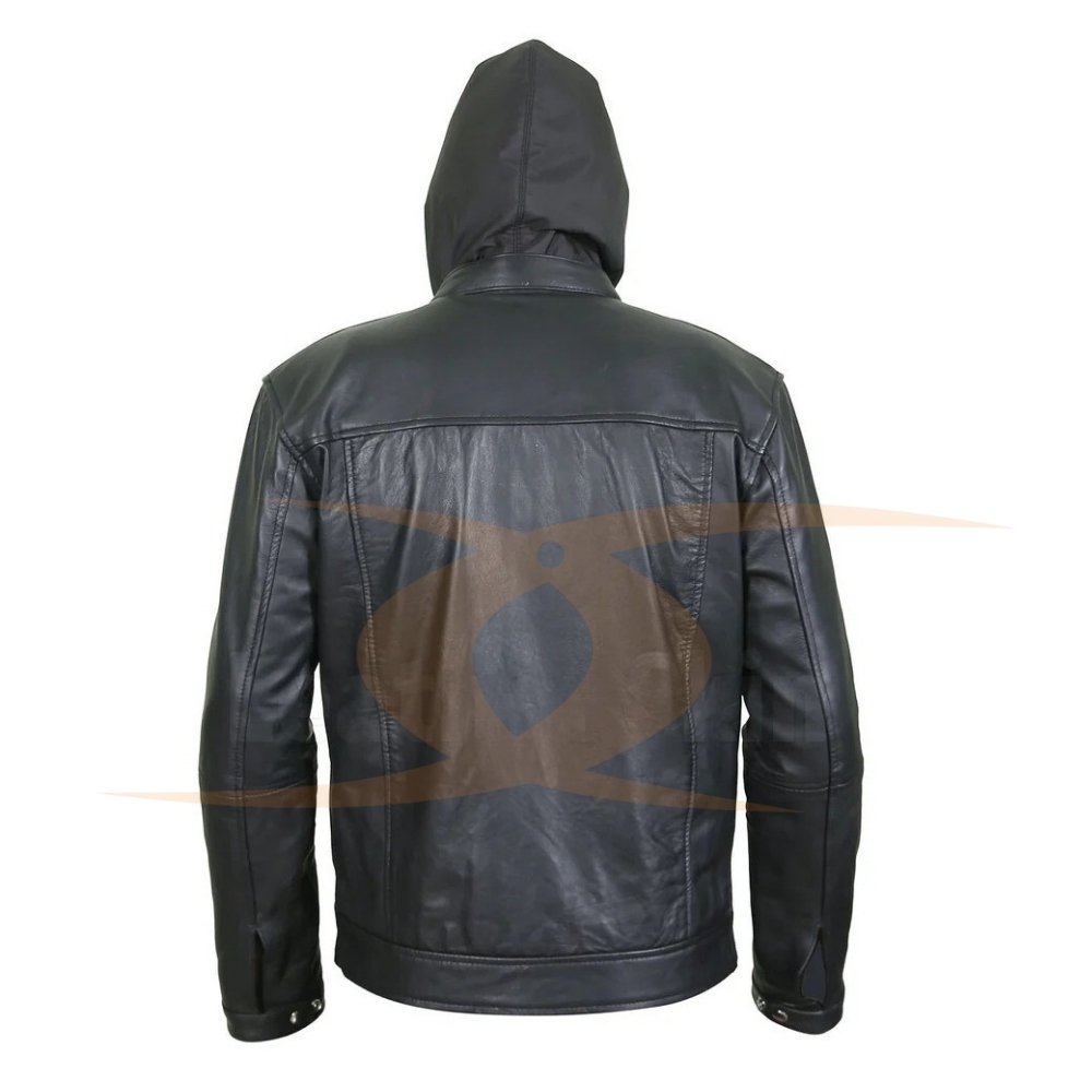 Summer Real Leather Riding Jacket for Men Long Sleeve Black Motorcycle & Auto Racing Wear with Customized jacket with cap