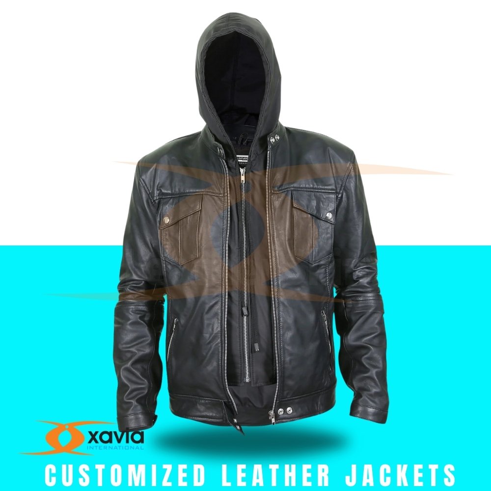 Summer Real Leather Riding Jacket for Men Long Sleeve Black Motorcycle & Auto Racing Wear with Customized jacket with cap