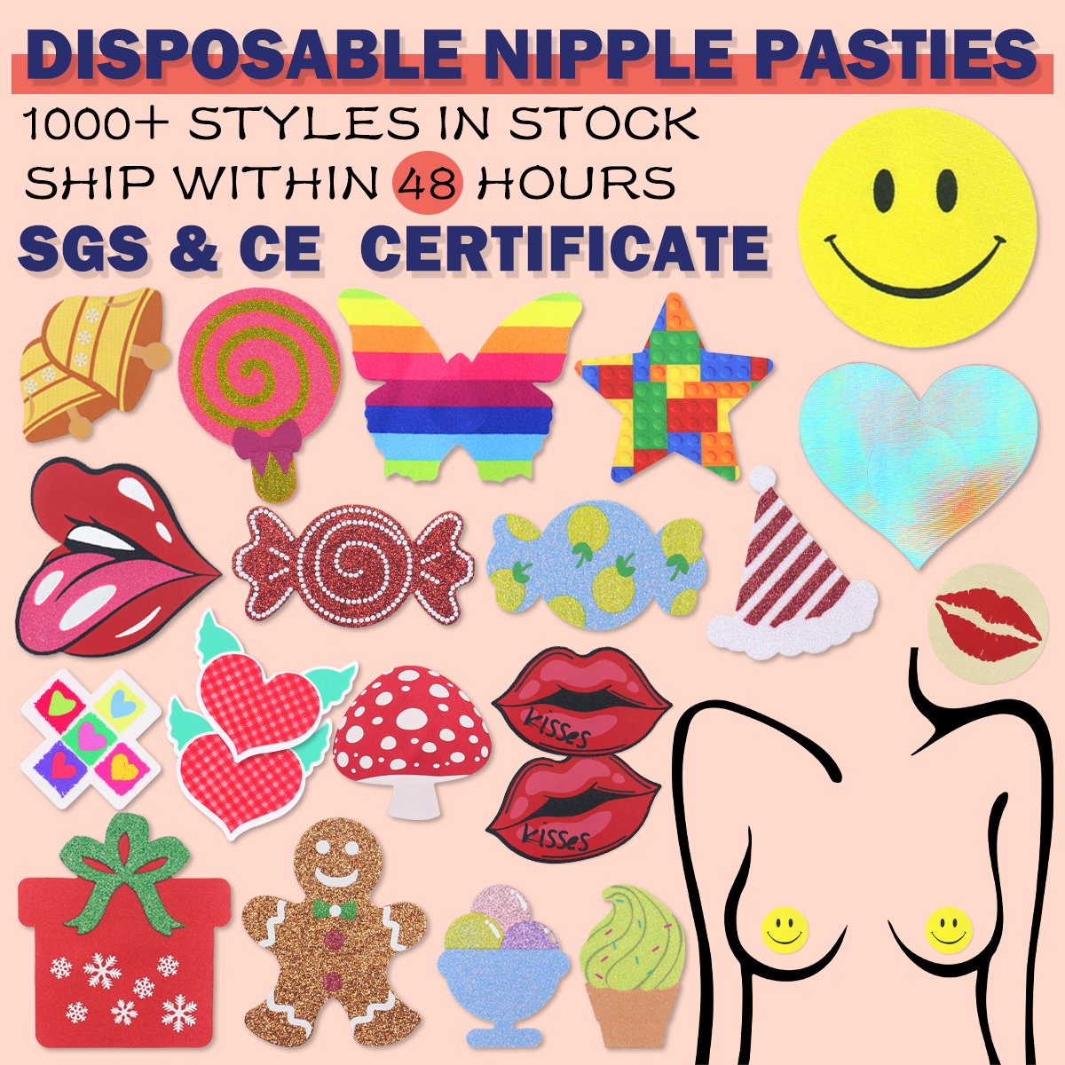 Pink Decorative Thin Nipple Cover Cute Sexy Breast Covers Disposable Nipple Sticker Cover Custom Pasties Factory