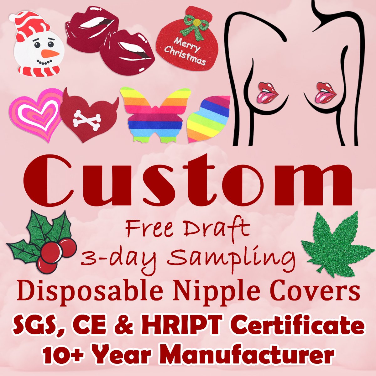 Pink Decorative Thin Nipple Cover Cute Sexy Breast Covers Disposable Nipple Sticker Cover Custom Pasties Factory