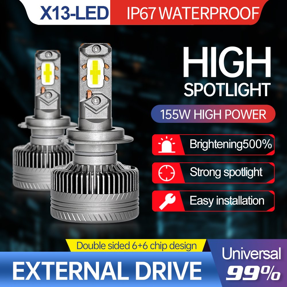 2024 new products X13 155W high power car led headlights 12000lm 12V 6000K spot car led lights H4 H7 H11 9005 led lights for car