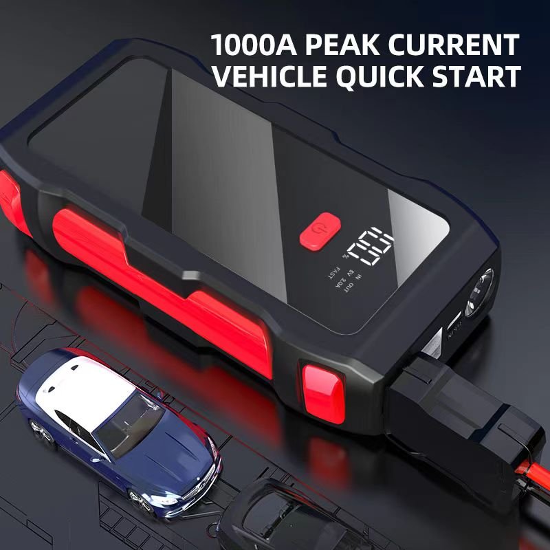 Portable Mini 12V Lithium Battery Jump Starter Power Bank with Air Compressor Booster Charger for Cars Trucks 1000A Peak Current