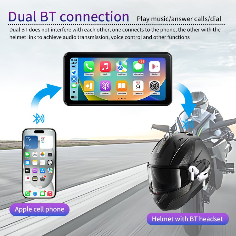 IPX8 Waterproof 6.25 inch Universal Motorcycle Navigation Gps with Carplay 2K HD Screen Wireless Android Auto for apple carplay