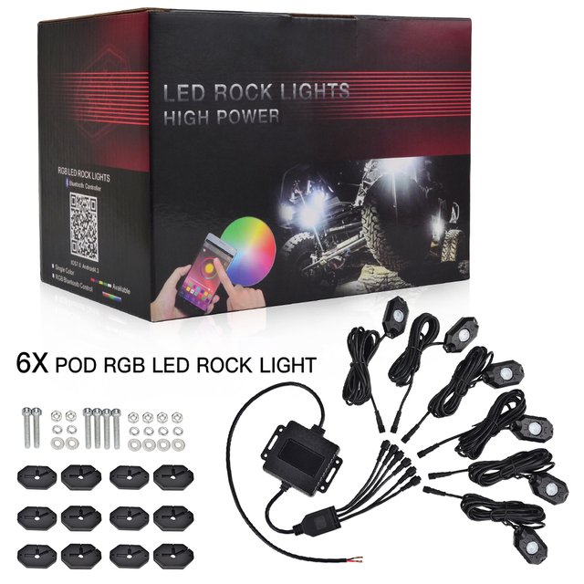 4 Pods LED Wireless Blue tooth RGB Rock Lights Chasing Multi-Color Offroad Truck ATV SUV rzr polaris LED Light for Music Mode