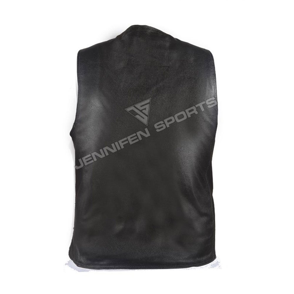Custom Leather Motorcycle Vest On Front Pockets Buttons Closing Also Satin Lining Used Inside Of The Vest