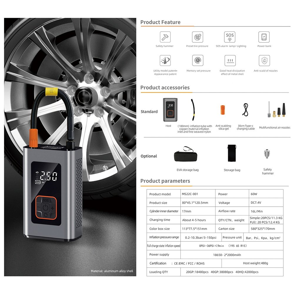 Mini Portable Electric Inflator Pump air pump big power 60W used for tyre Factory direct supply car motorcycle bicycle