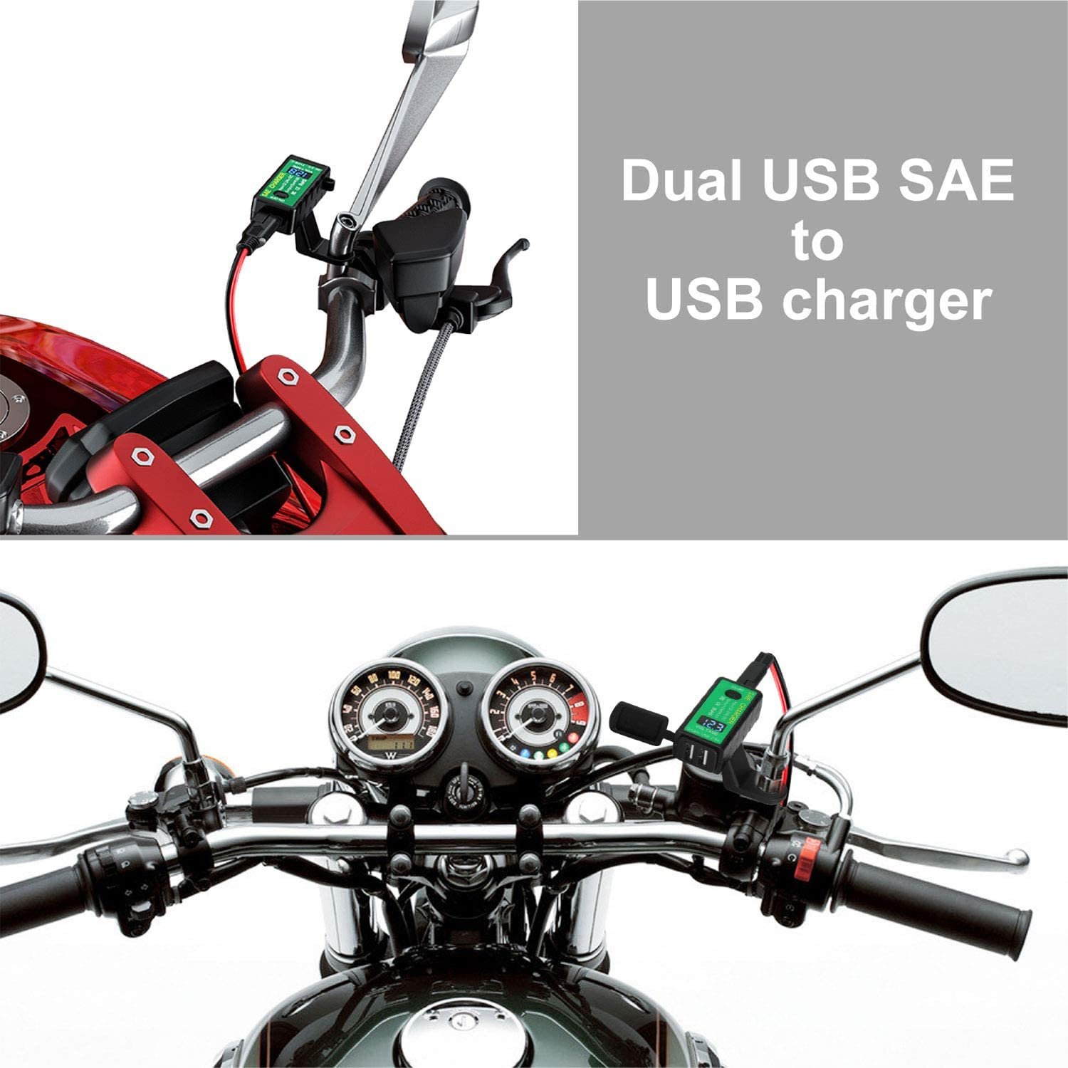 Waterproof Motorcycle Handlebar Charger Adapter Dual USB QC 3.0 With Switch