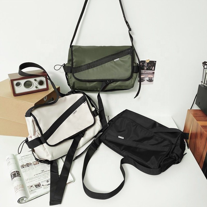 Unisex Multifunctional Large Capacity Single Shoulder Bag for Motorcycle Riding Embroidery Decoration Pockets for Men Women