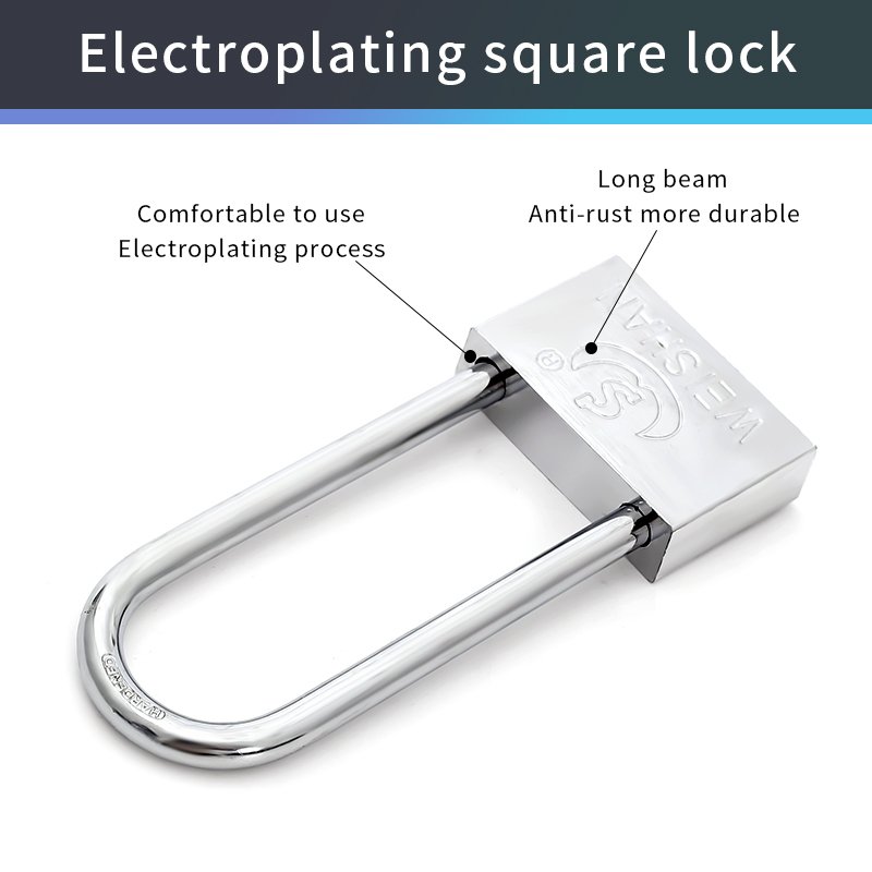Hot selling bicycles motorcycles large iron doors anti-theft 25mm long beam electroplated silver padlock