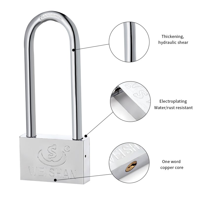 Hot selling bicycles motorcycles large iron doors anti-theft 25mm long beam electroplated silver padlock