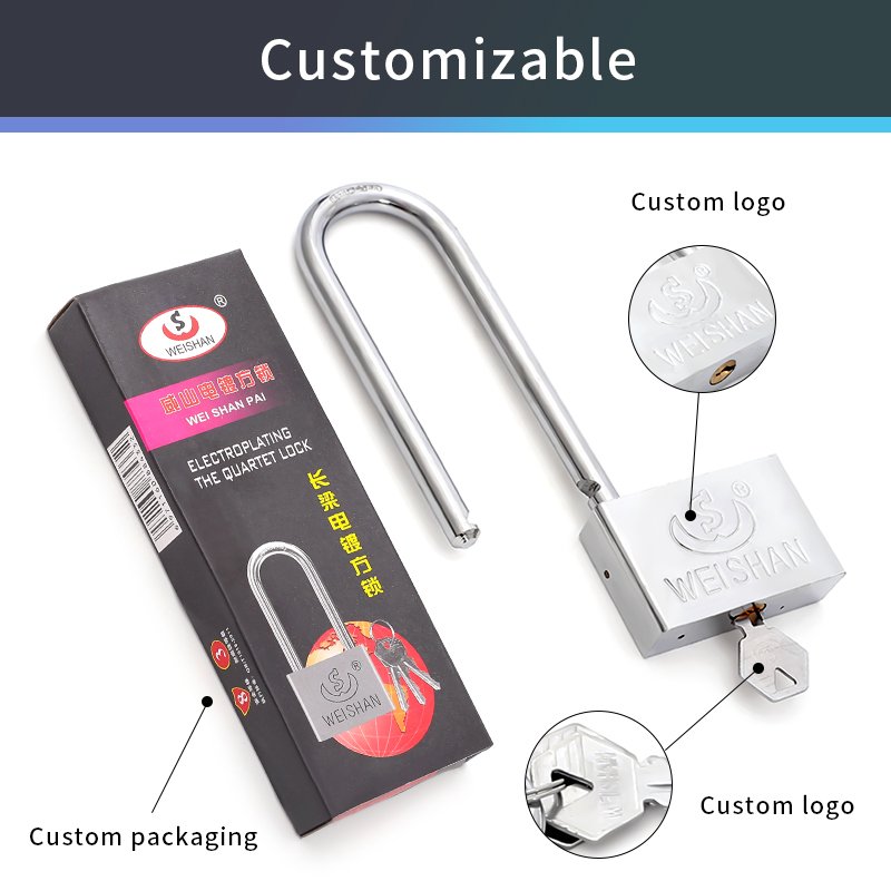 Hot selling bicycles motorcycles large iron doors anti-theft 25mm long beam electroplated silver padlock