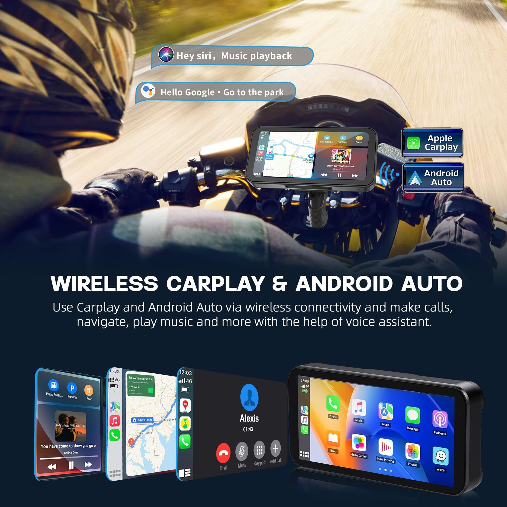 IPX7 Waterproof 6.25 inch Universal Motorcycle Navigation Gps with Carplay 2K HD Screen Wireless Android Auto for apple carplay