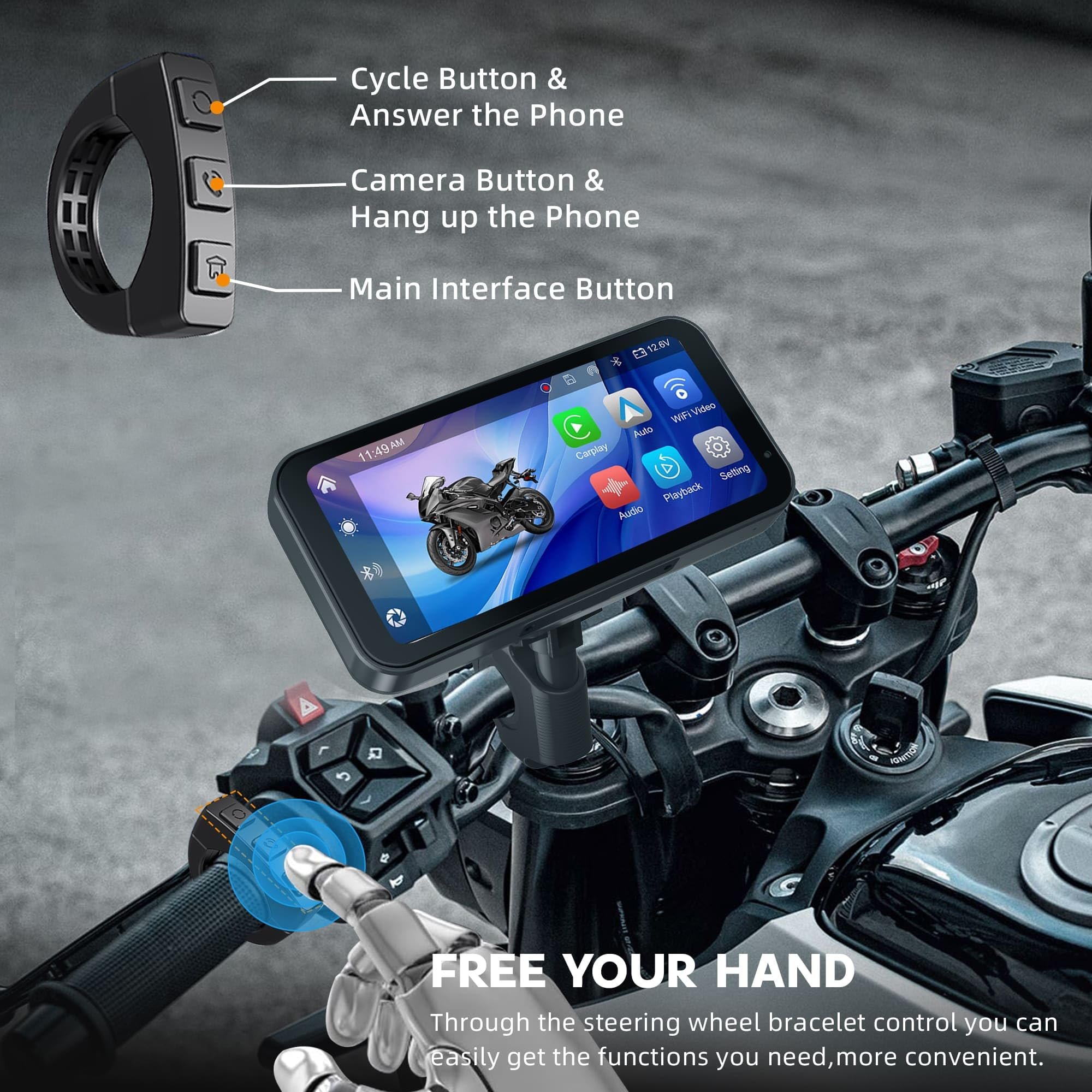 IPX7 Waterproof 6.25 inch Universal Motorcycle Navigation Gps with Carplay 2K HD Screen Wireless Android Auto for apple carplay