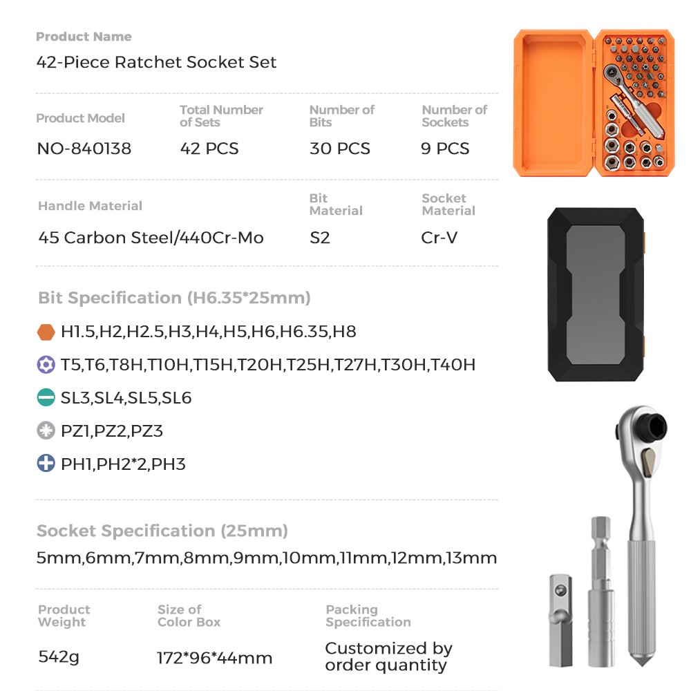 UFTOOLS 42 1pcs Chrome Magnetic Screwdriver Bit Set DIY Home Repair Tool Kit Cars Trucks Appliances Steel OEM Customizable Box