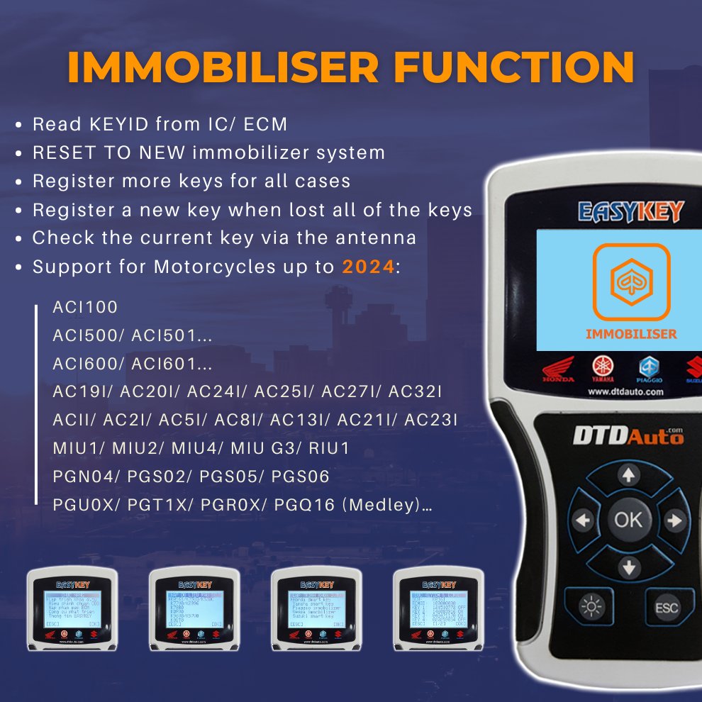 Easykey Motorcycle Key Programmer has cables cable used to program smart key for PIAGGIO YAMAHA, SUZUKI, VISION, VARIO, CLICK