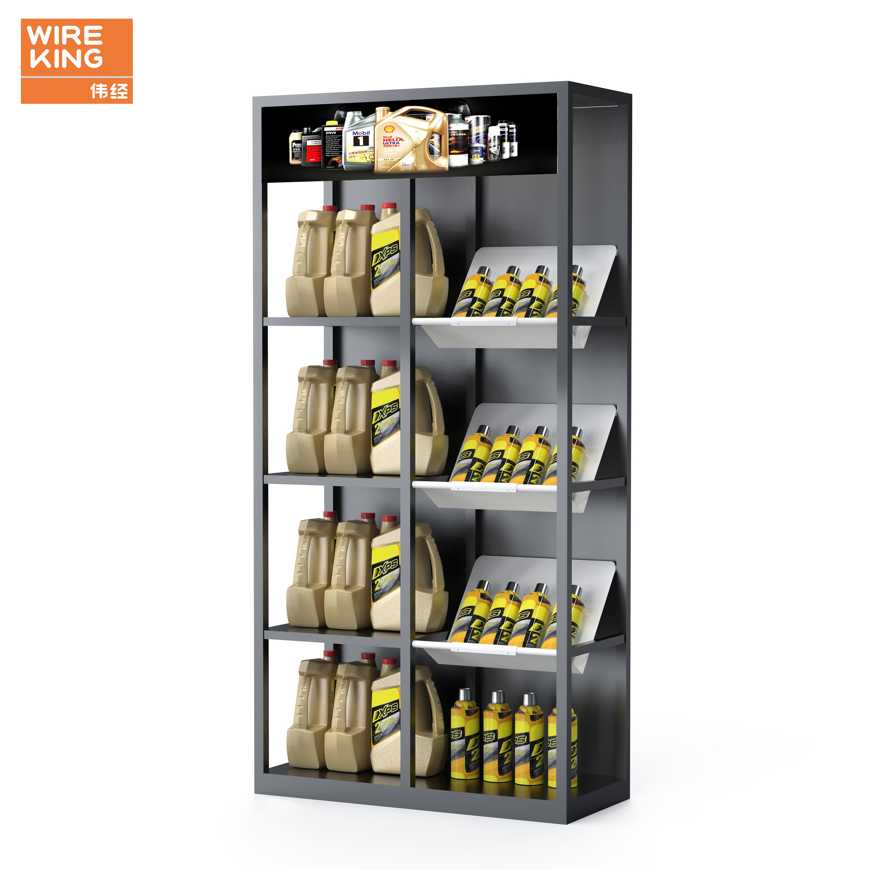 customized Lubricating Oil Display Rack Metal Display Rack Used For Oil Shelves For Car repair shop