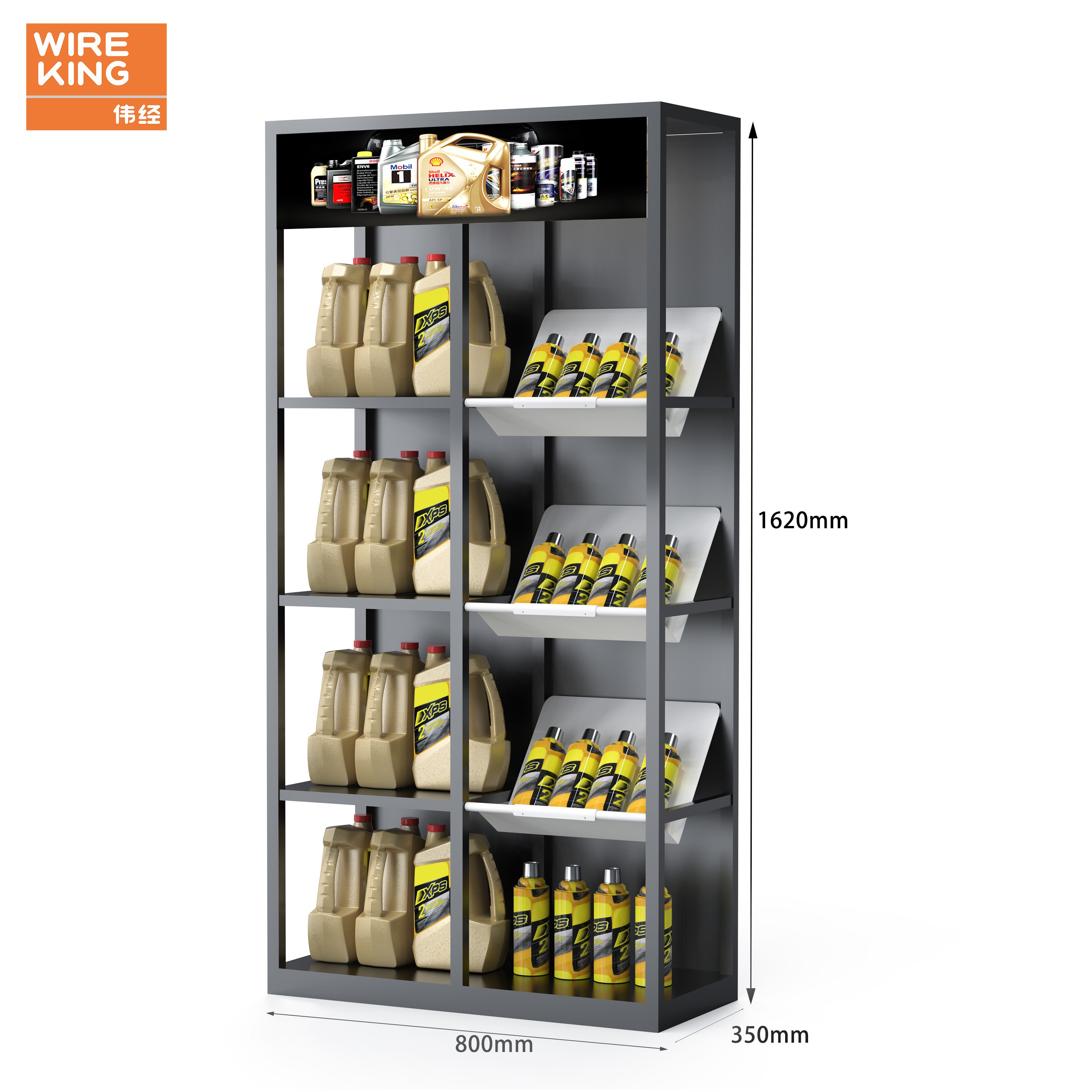 customized Lubricating Oil Display Rack Metal Display Rack Used For Oil Shelves For Car repair shop