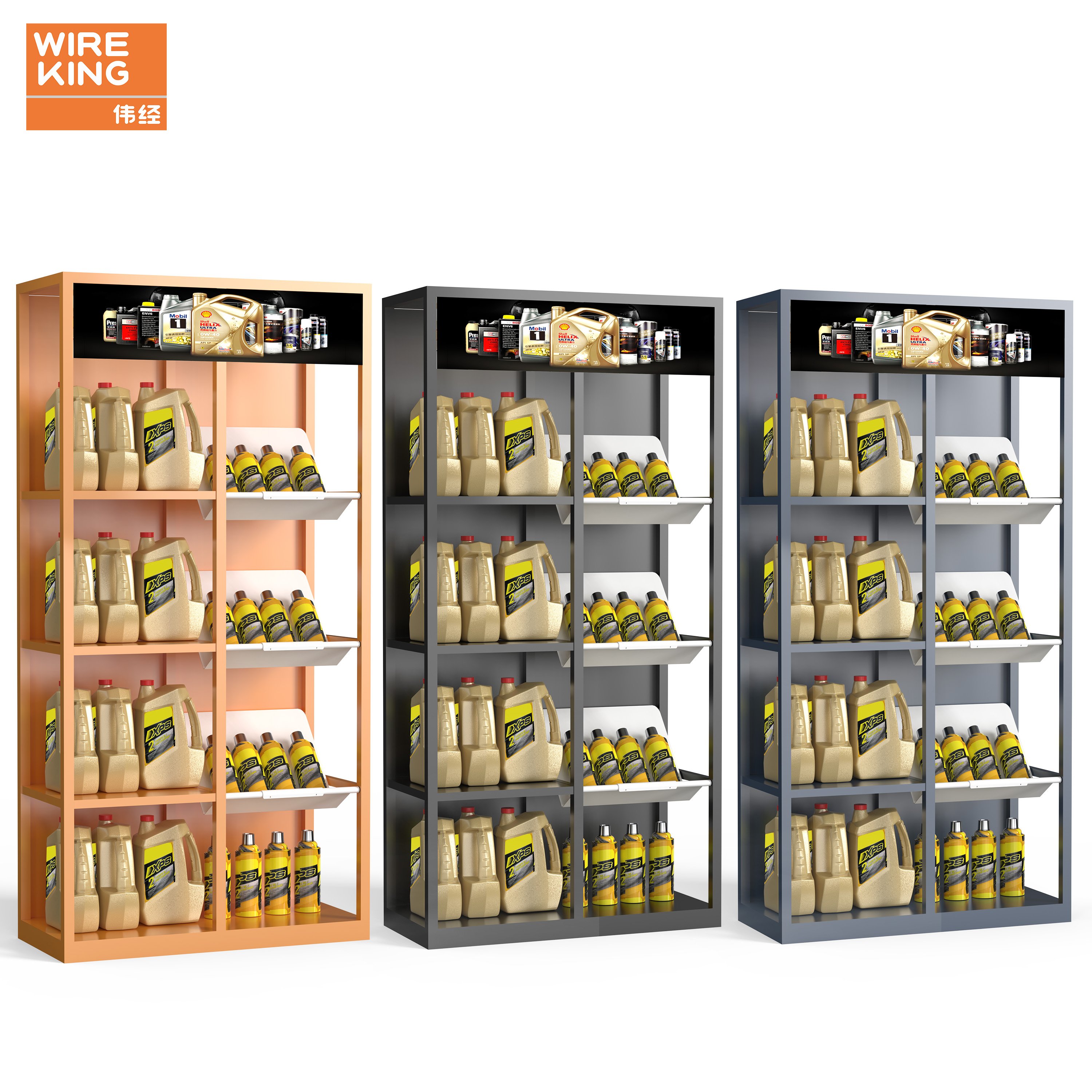 customized Lubricating Oil Display Rack Metal Display Rack Used For Oil Shelves For Car repair shop