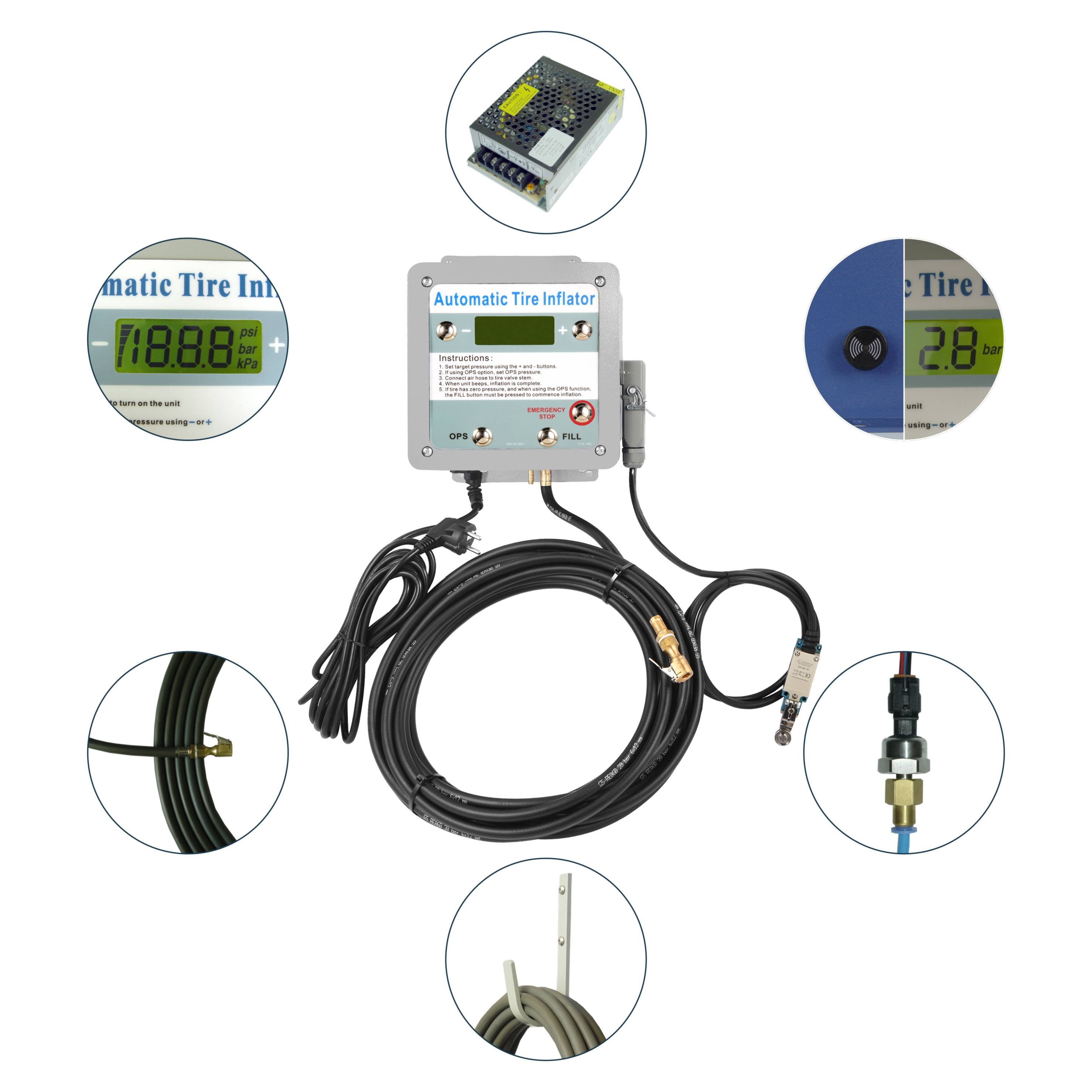 G5 Safety Inflation Cage Truck Tires 12Bar Car Tyre Air Filling Machine air pumps 174Psi Automatic Digital Tire Inflator