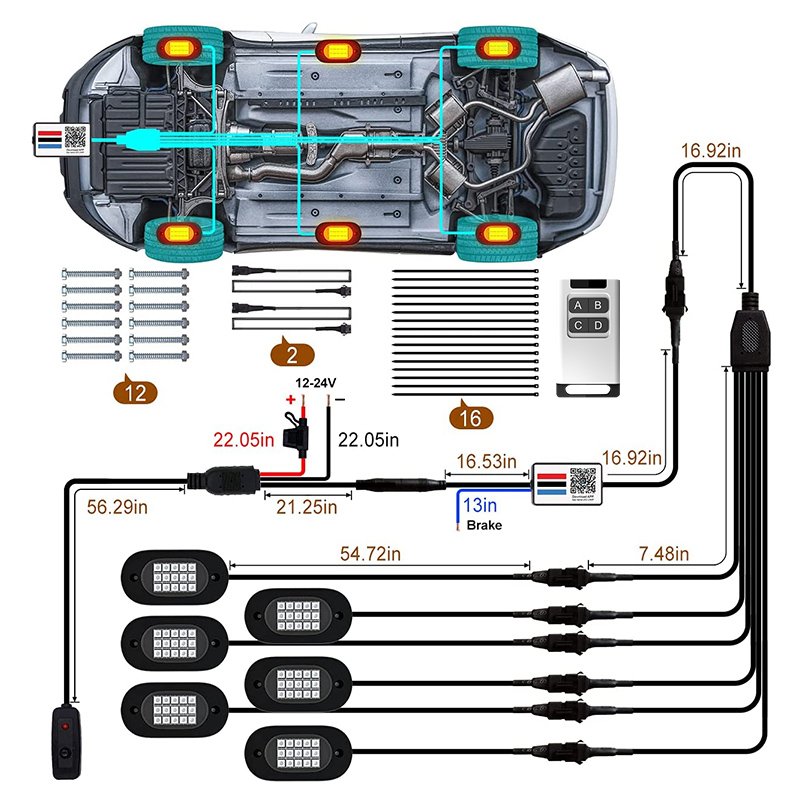 New Trending In Stock 12V Waterproof IP68 APP/RF Control Car Underglow Ambient Lights 6 Pods LED Rock Lights for Truck SUV