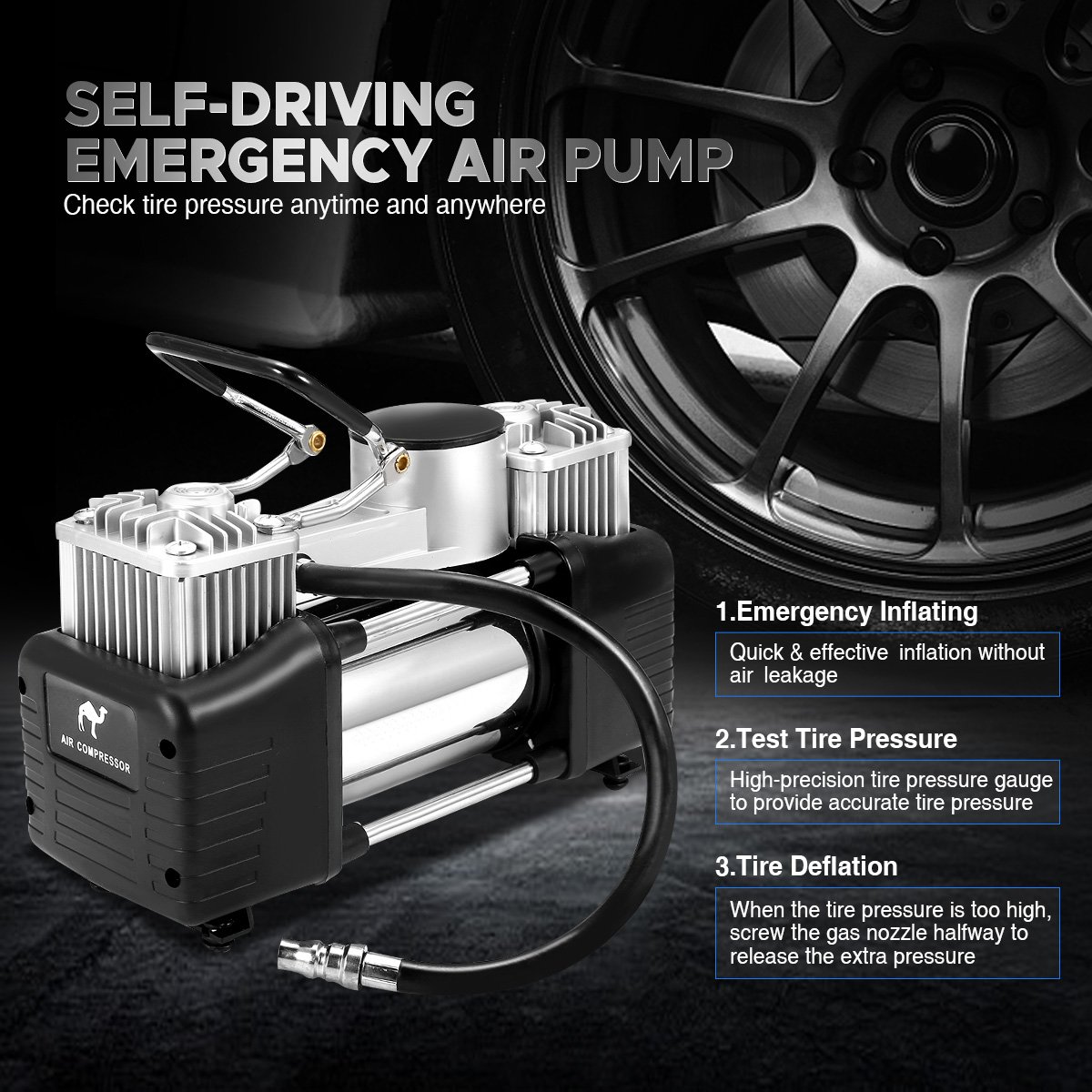 Double Cylinder Portable 4 In 4 Car Air Compressor 12 V Tyre Inflator Air Compressor Pump