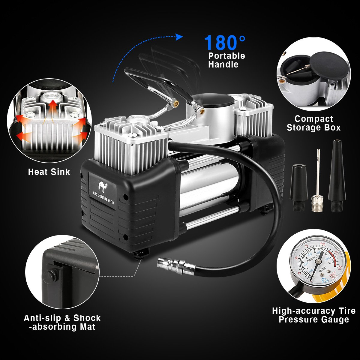 Double Cylinder Portable 4 In 4 Car Air Compressor 12 V Tyre Inflator Air Compressor Pump