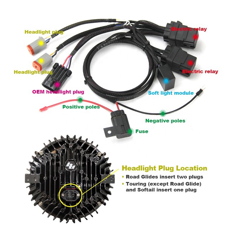 Baja LP6 Soft Light Headlight Wiring Harness for HD Touring Motorcycles Perfect Fit for Softail Road Glide FLHR FLHT FLHX