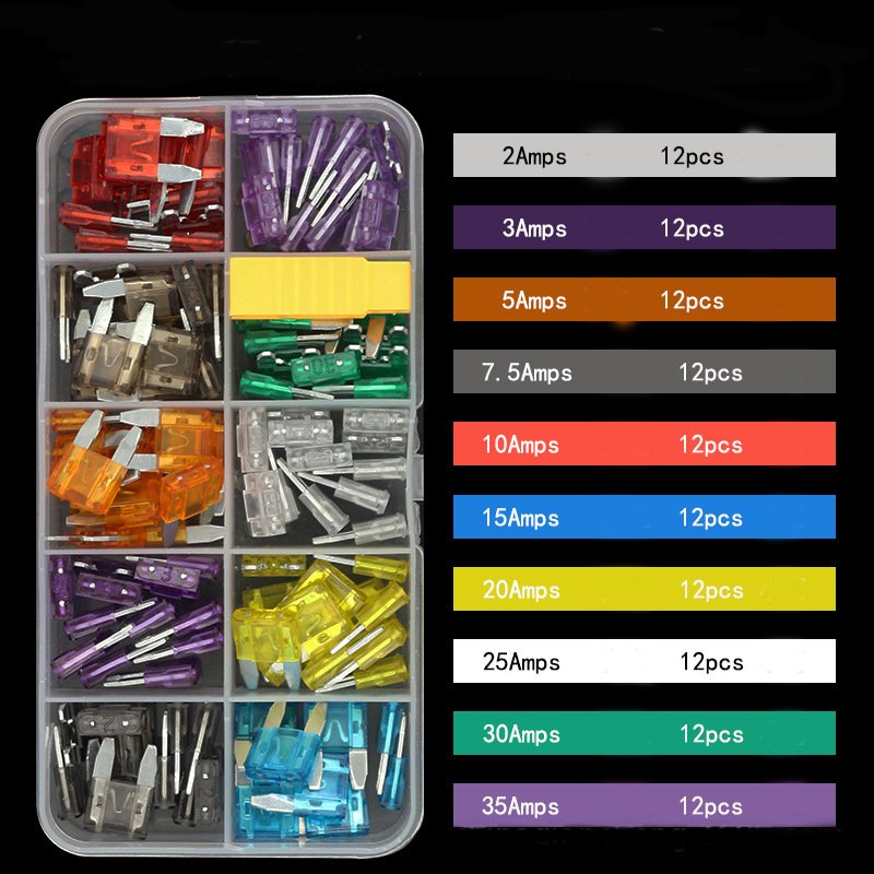 Car Blade Fuse Fuses Kit Low-voltage Mini Cable with Used Bus Box Motorcycles 120pcs Auto Different AMP Zinc Mini Car Blade Fuse