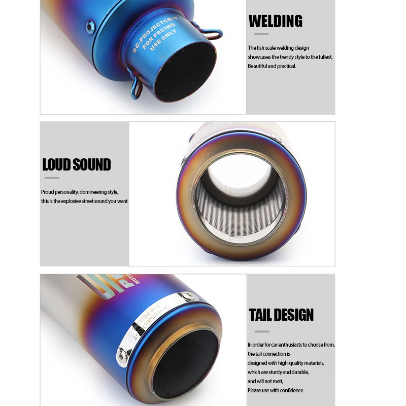 51mm Motocross racing silencer Color stainless steel motorcycle exhaust silencer tube exhaust motorcycle pipe