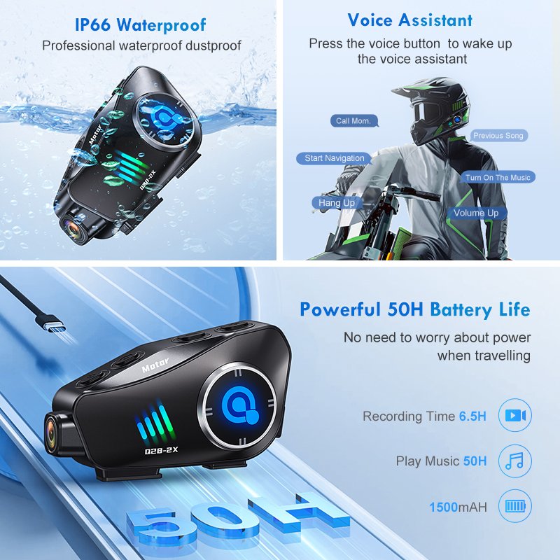 Q28 2X New Design HD1080P Waterproof IPX6 Bluetooth WiFi APP Helmet Intercom Video Recorder 2Way 500M Motor Use Used Condition